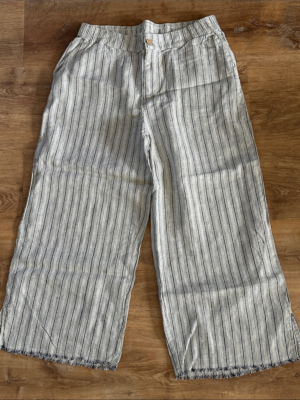 Carve Designs White Wide-Leg Striped Linen Pants